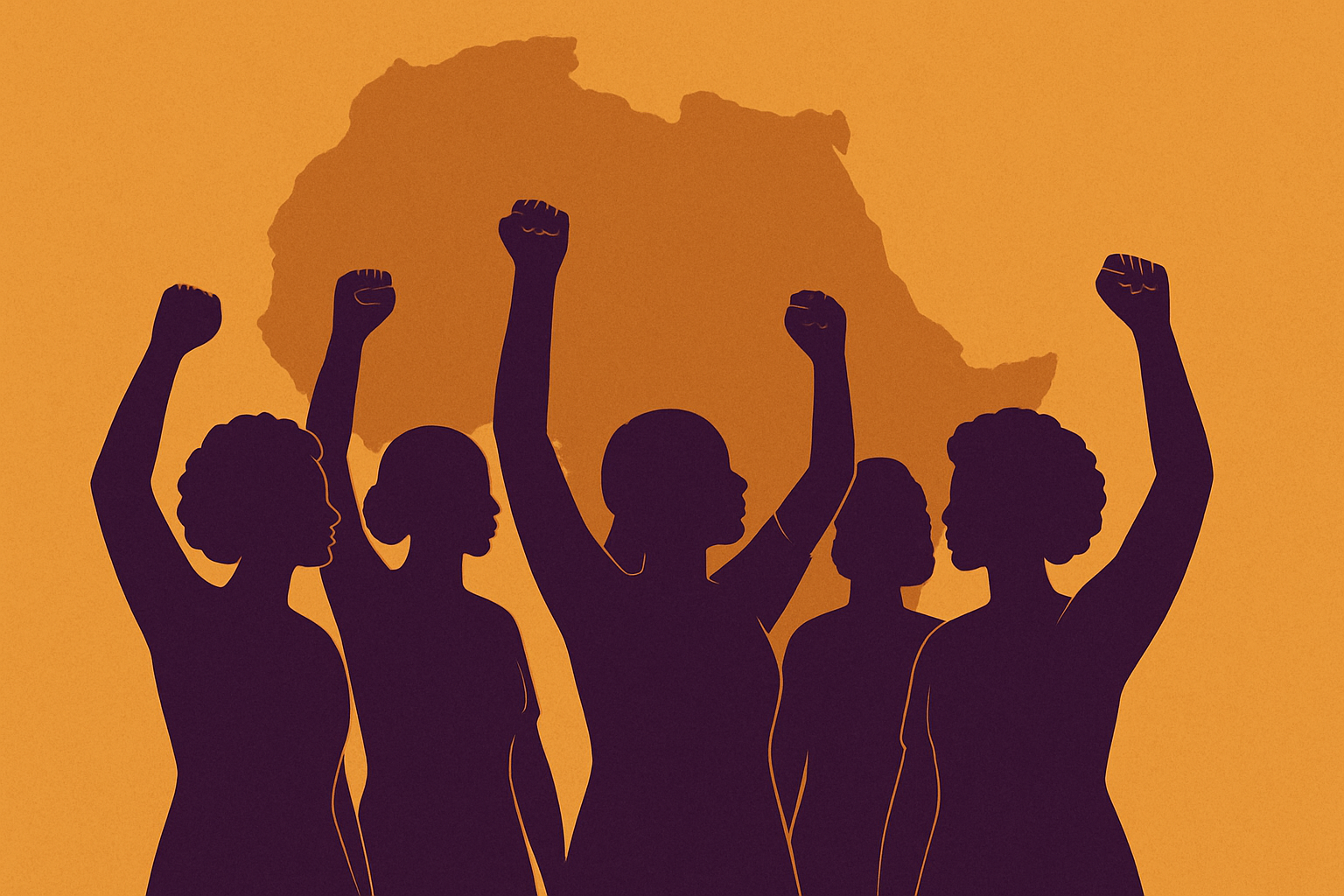 Conceptual illustration of women raising their fists together over an African continent outline, symbolizing global reactions to Funmilayo Ransome‑Kuti’s force for social good.
