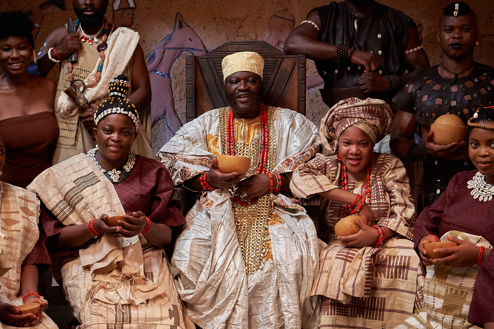 Close‑up of costume embroidery and detail in House of Ga’a Bolanle Austen‑Peters production.