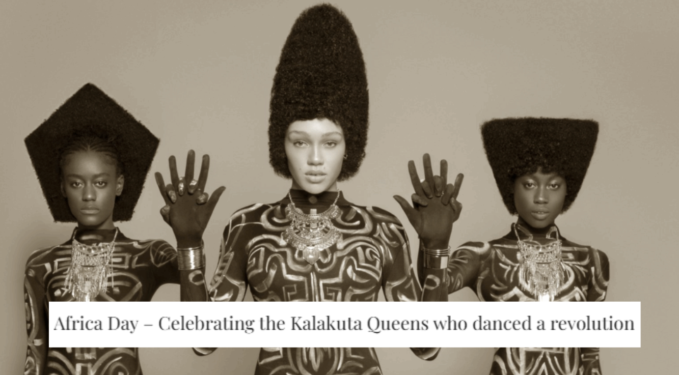 Pull‑quote ‘The Queens who danced a revolution’ for the Kalakuta Queens stage play.