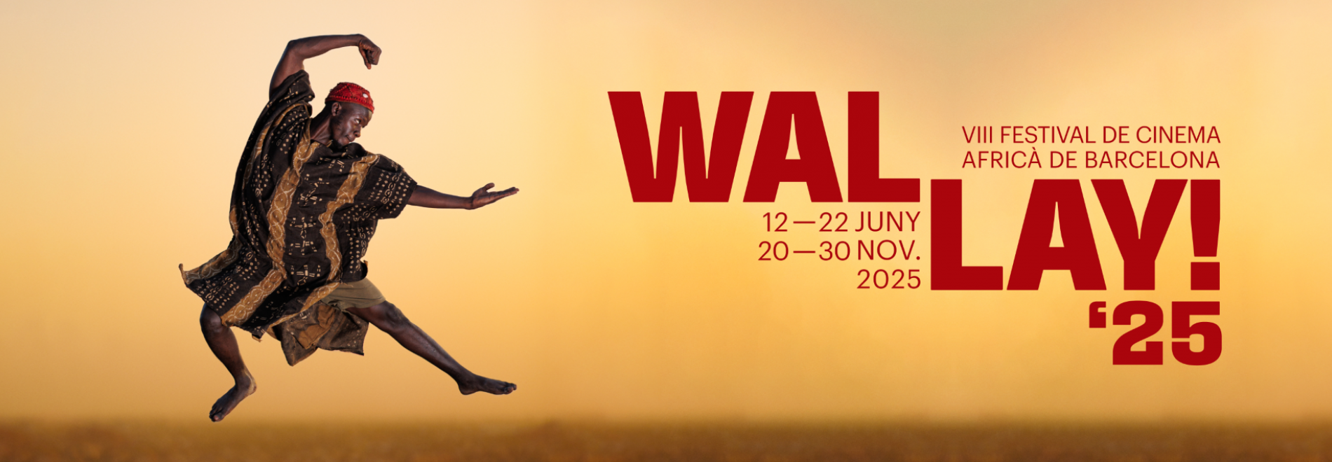 wallay25_landscape_poster Wallay! ’25 landscape poster for the FRK Wallay Film Festival Barcelona premiere, showing a dancer mid‑leap and festival dates.